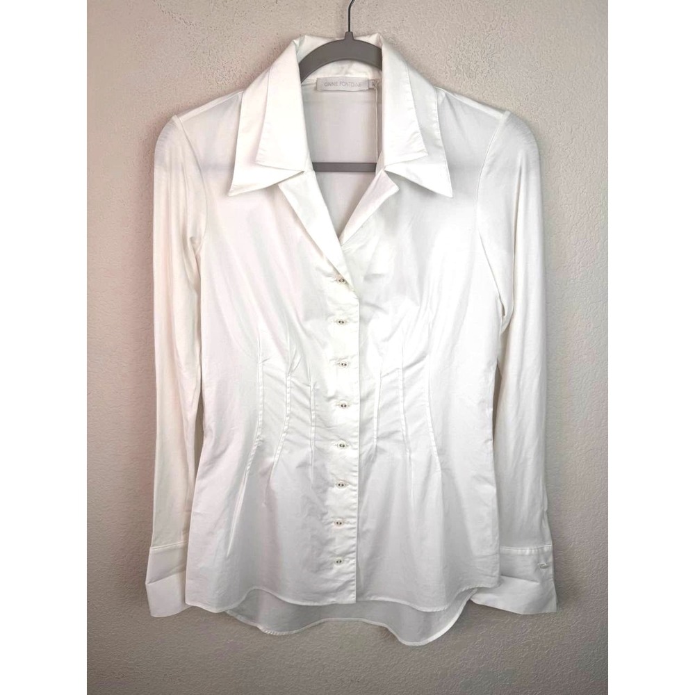 Anne Fontaine Annelore Button Up Shirt Blouse White Stretch Sz 38 US S Old Money
